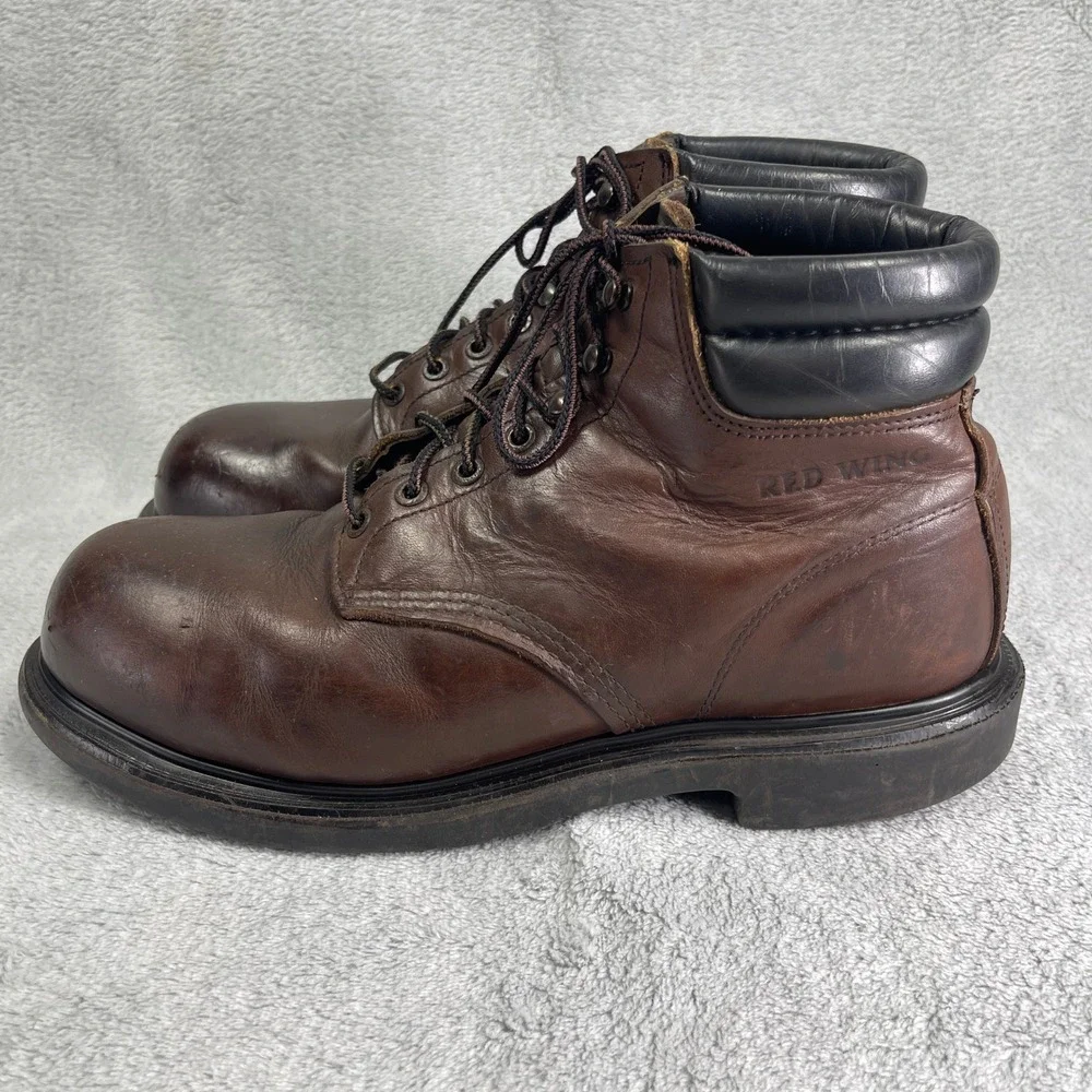 Red Wing Boots Mens 10.5 Brown SuperSole Steel Toe Distressed Leather Work